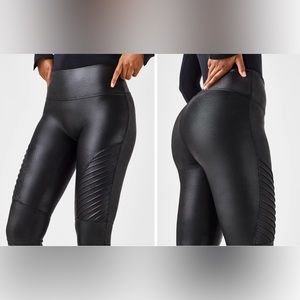 Medium - Black Moto style Faux Leather Women's Leggings with hidden shaping.